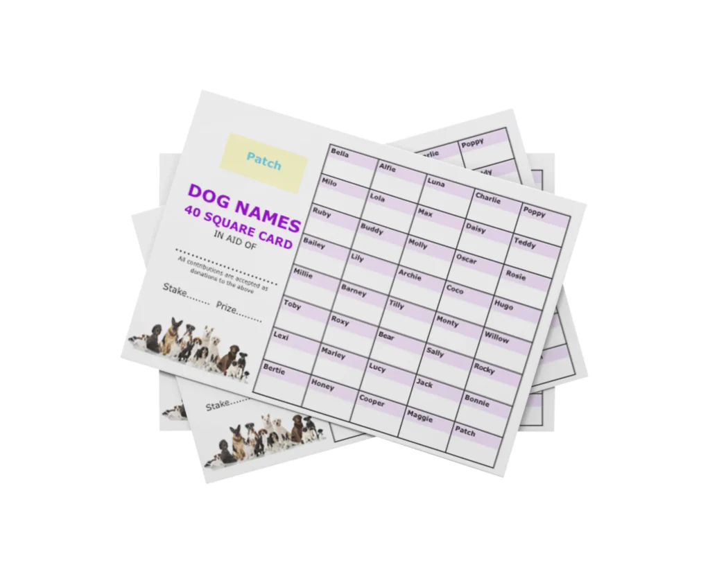Dogs Names Scratch Cards 40 Squares - Crystals