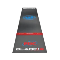 Cutting edge full length transparent PVC non-slip dart mat with fixed oche bar at official tournament measurement, so you can throw without looking down Finished in modern see through style and winmau branded graphics the ultimate floor protection and perfect throw conditions for any location